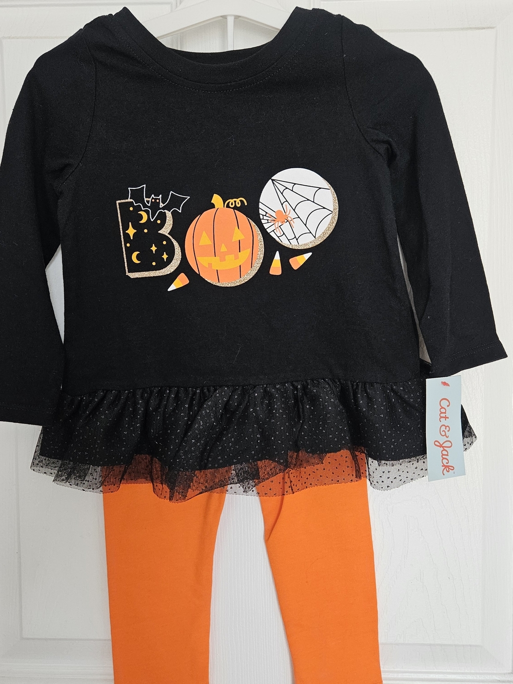 Cat & Jack Girls' Black and Orange Halloween Boo Dress Set